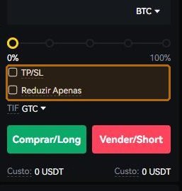 TP/SL define a saída junto com a entrada. “Reduzir apenas” impede que uma ordem sua abra o lado contrário.