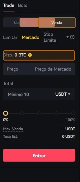 Do lado da venda o botão fica vermelho e o disponível passa a ser contado na moeda, não em dólar.